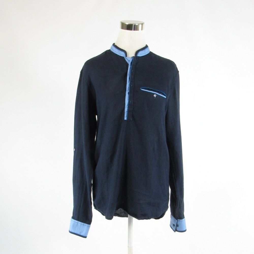 Zillian blue linen long sleeve blouse L